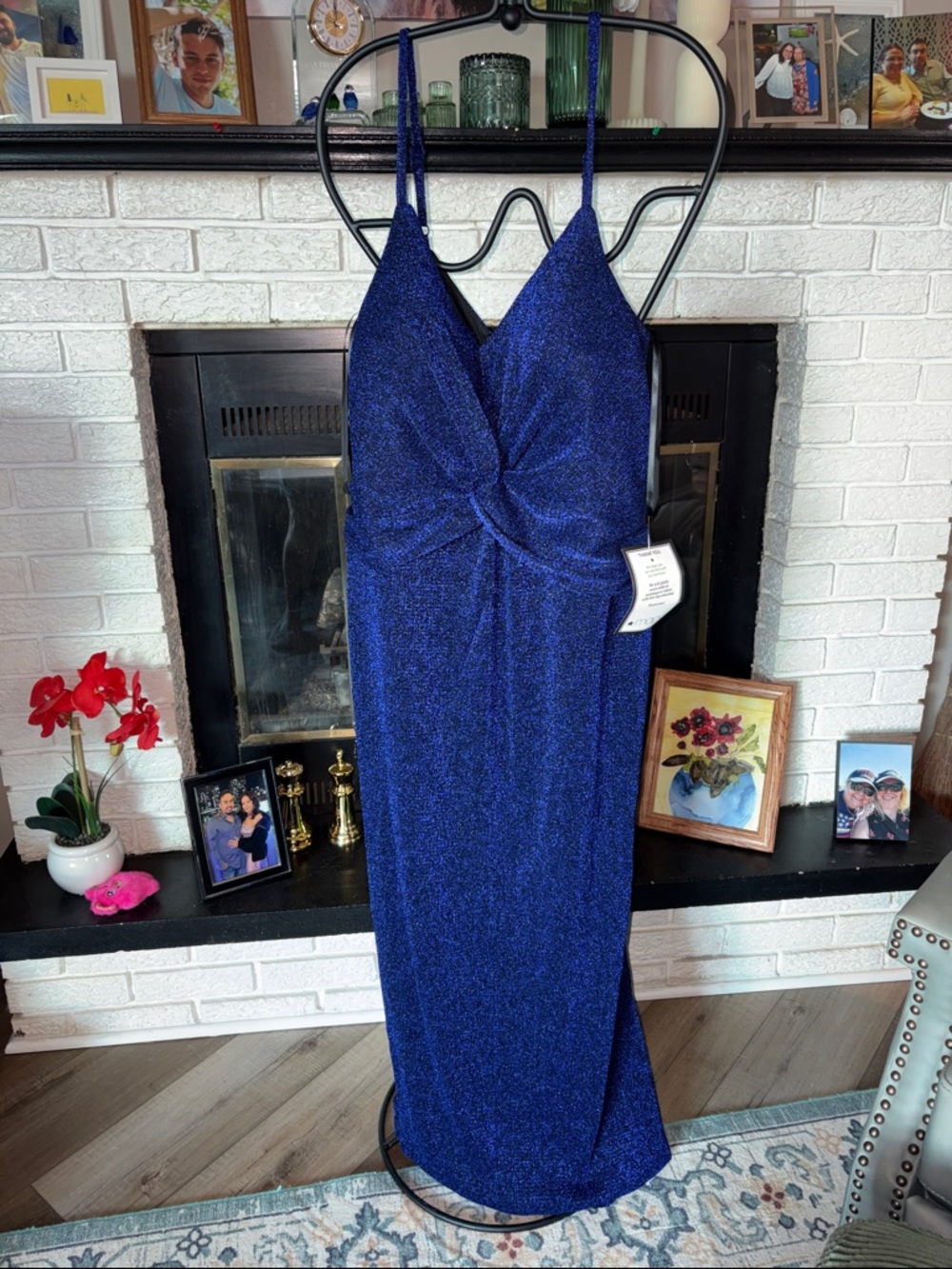 City Studio Metallic Navy Blue Slip Dress